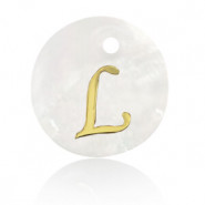 Schelp hanger 15mm letter L Gold-white